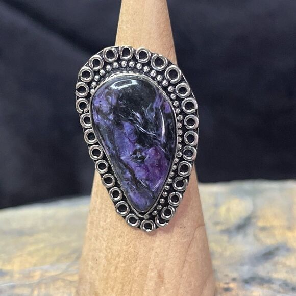 Artisan Charoite 925 Silver Ring Sz 8 - Picture 5 of 9